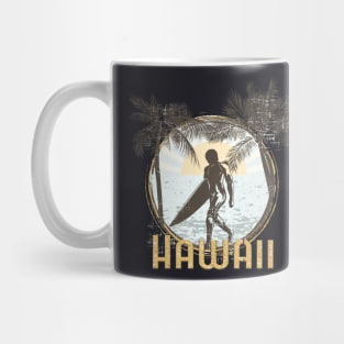 Hawaii Surfing Surfer Beach Illustration Mug